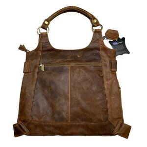 AmeriLeather‎ Judelle Universal Leather Brown Satchel Bag Zipper Expandable